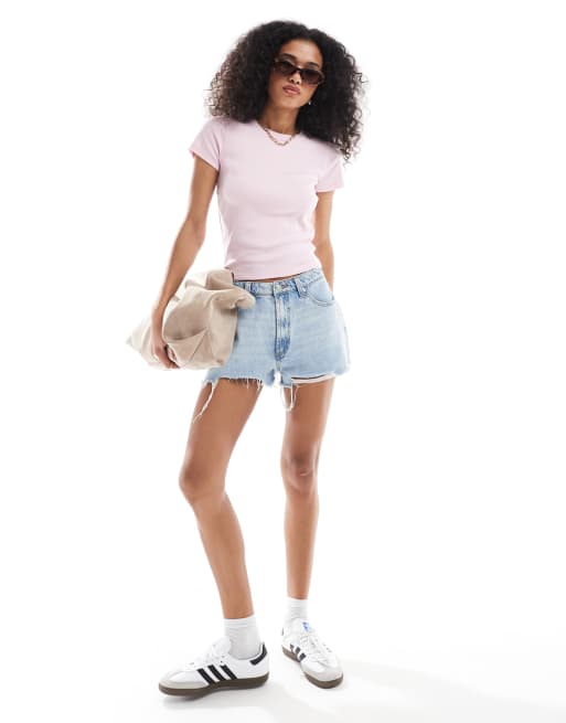 Hollister short sleeve ribbed t-shirt in pink, 2 of 4