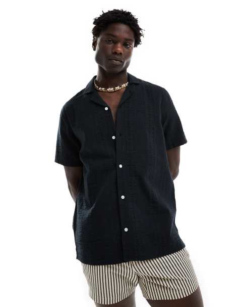 Hollister short sleeve seersucker shirt in black - view 1