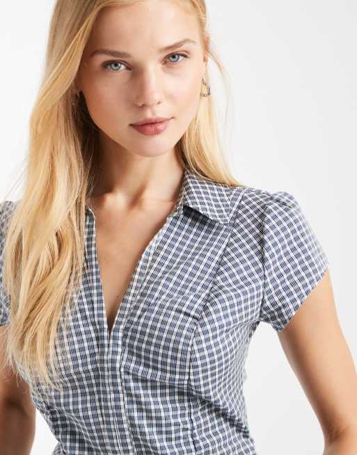 Hollister short sleeve shirt in navy gingham, 2 of 4