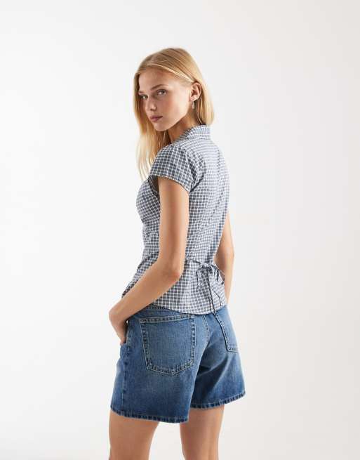 Hollister short sleeve shirt in navy gingham, 4 of 4