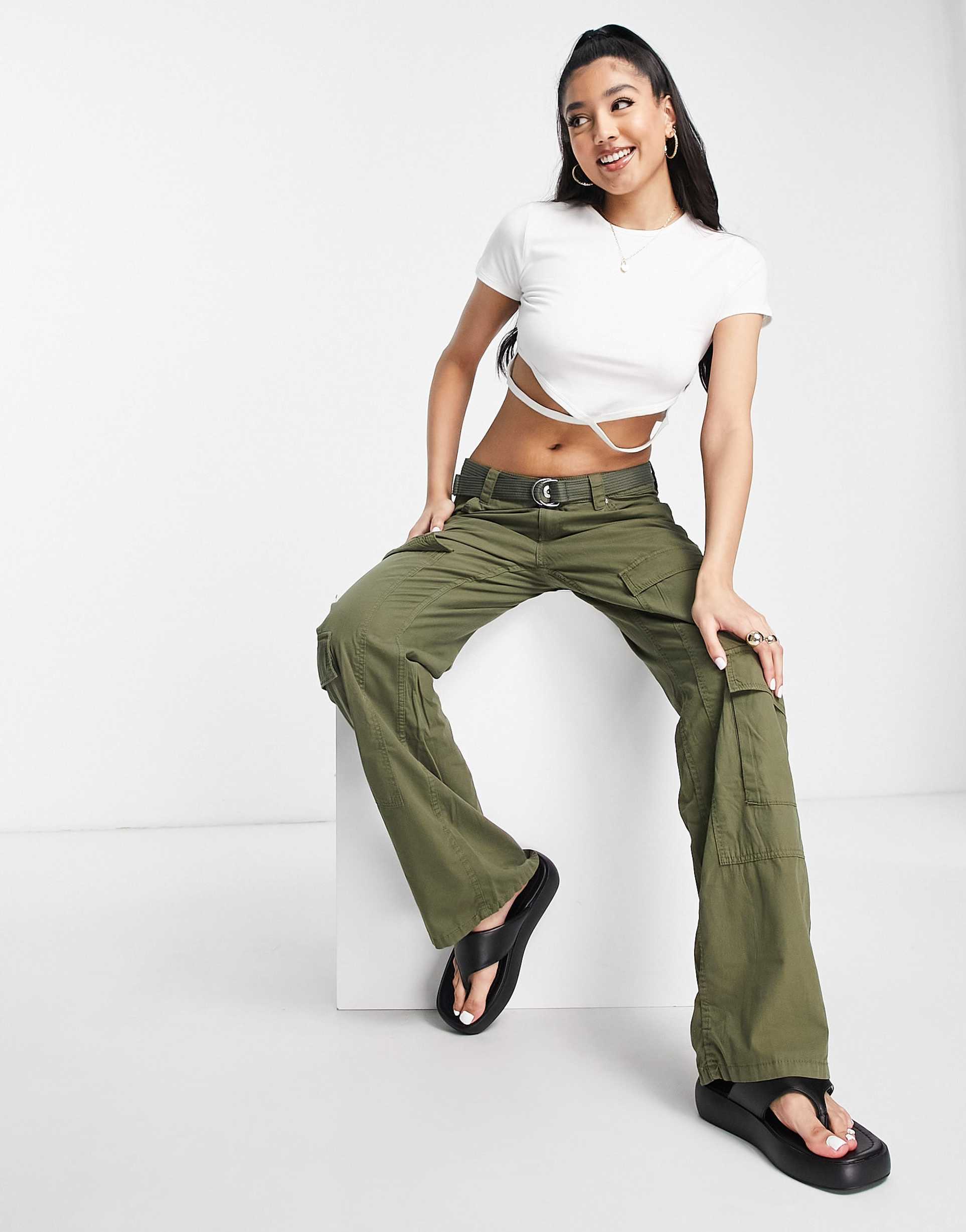 Hollister short sleeve side tie crop top in white