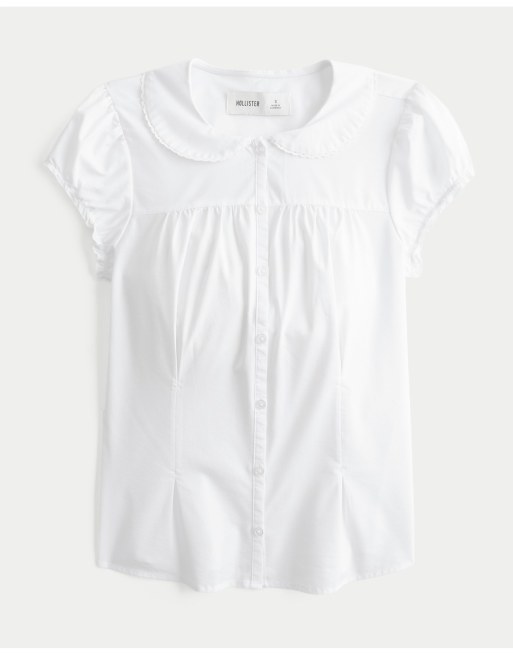 Hollister Short-sleeve statement collar shirt in white, 4 of 5