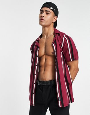 Hollister short sleeve stripe shirt in burgundy