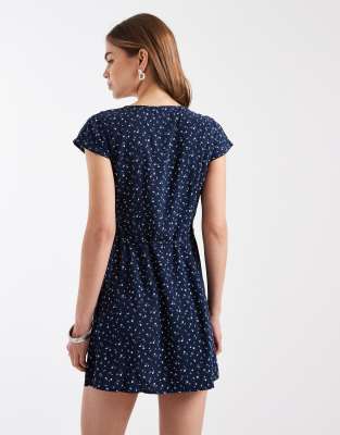 Hollister Short-sleeve Wrap Mini Dress In Blue