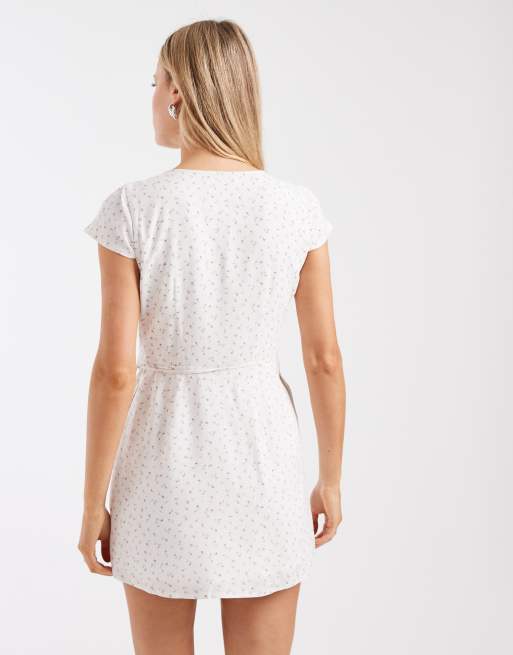 Hollister short sleeve wrap mini dress in white floral, 4 of 4