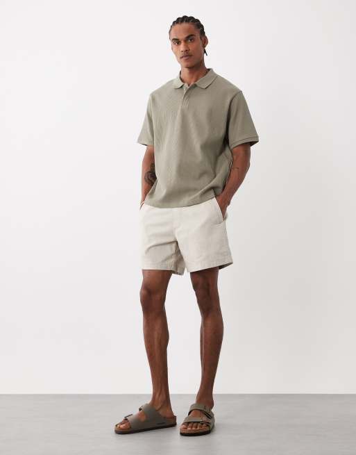 Hollister - Short van katoen- en linnenmix met elastische taille in beige, 2 van 5