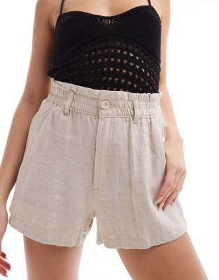 Hollister - Shorts aus Leinenmix in Beige mit elastischem Bund-Neutral