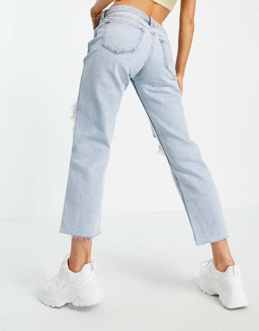 Hollister shredded boyfriend jeans in light blue wash