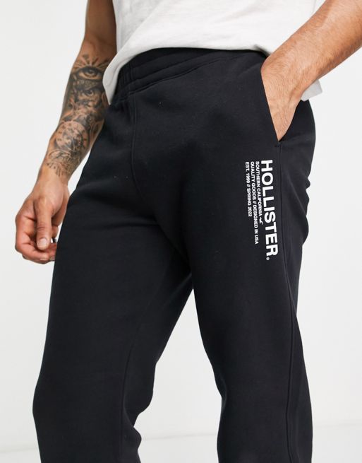 Hollister Tricot Slim Joggers with Side Logo in Black, ASOS
