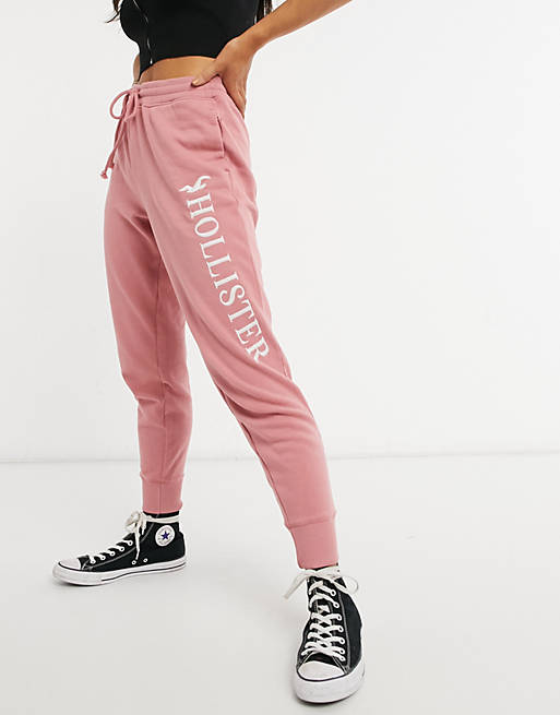 Hollister side logo sweatpants in pink