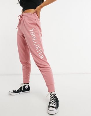Hollister side logo trackies in pink 