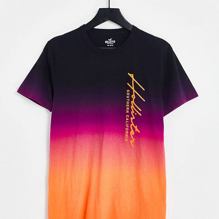 Hollister side script logo ombre dip dye T-shirt in pink and orange | ASOS