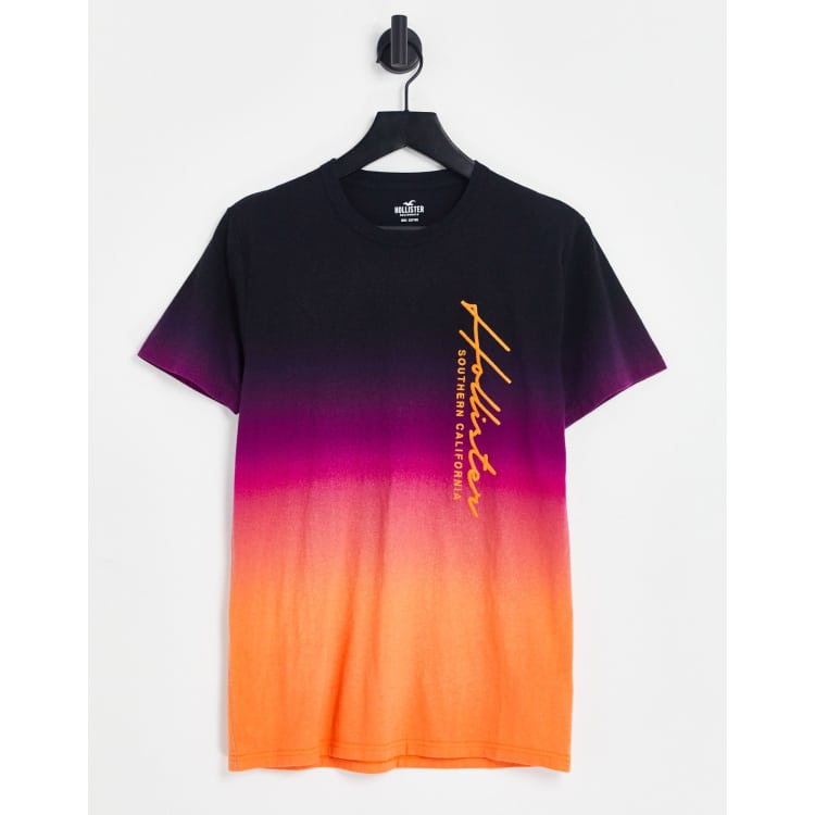 Hollister side script logo ombre dip dye T-shirt in pink and orange | ASOS