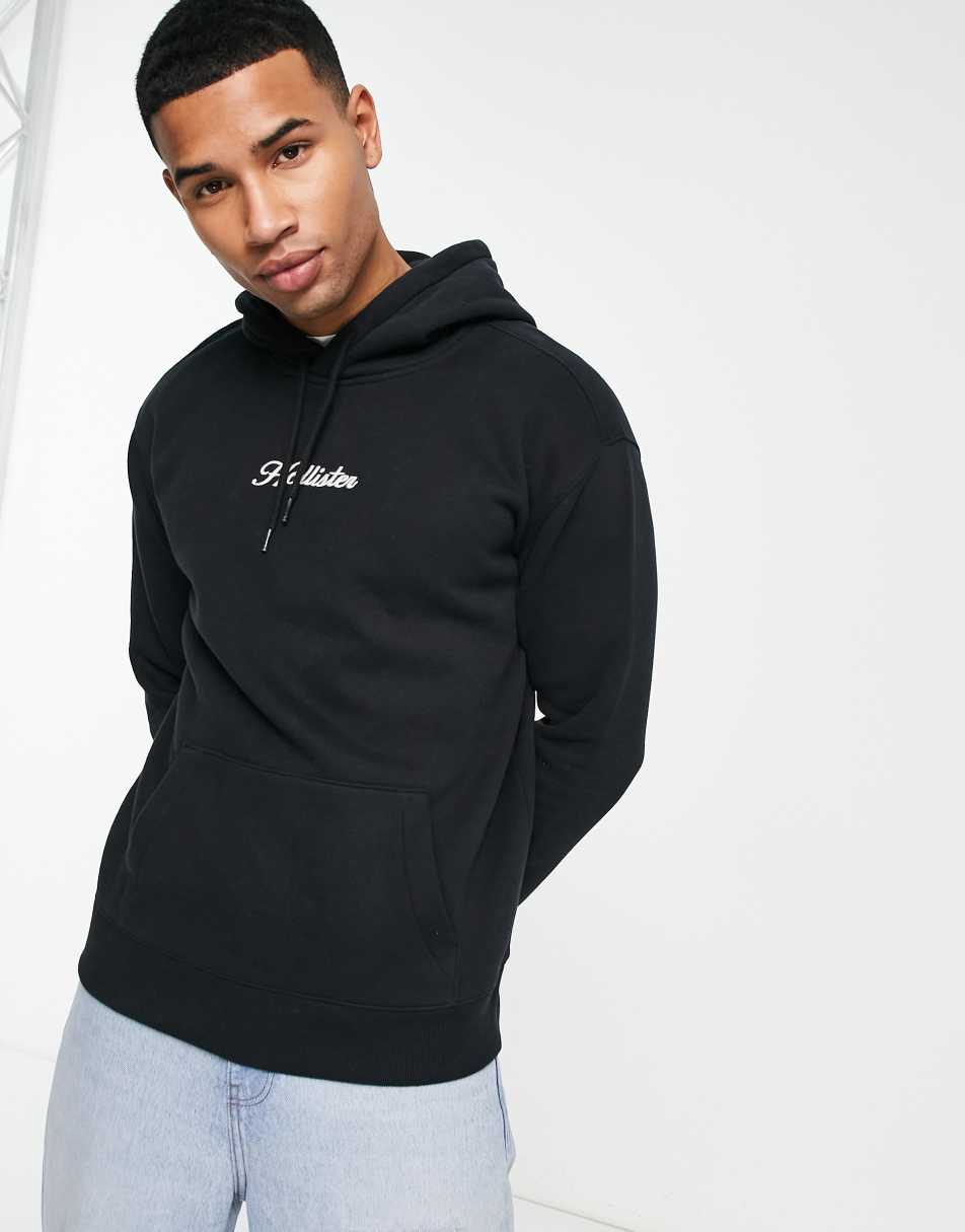 Hollister signature script logo hoodie in black