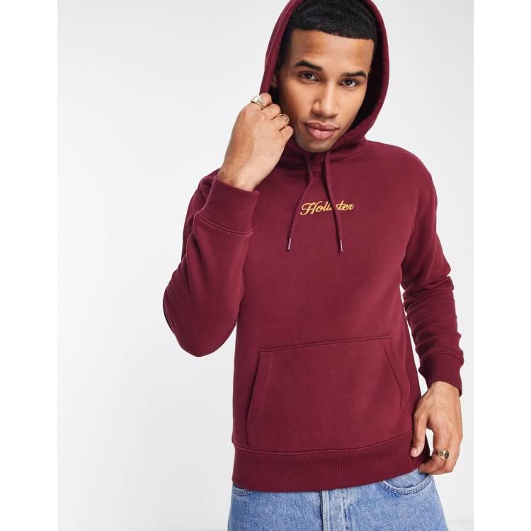 Hollister Zip Through Hoodie Regular Fit Seagull Logo in Burgundy Marl