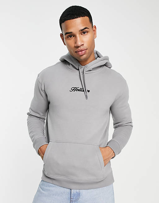 Hollister signature script logo hoodie in grey | ASOS