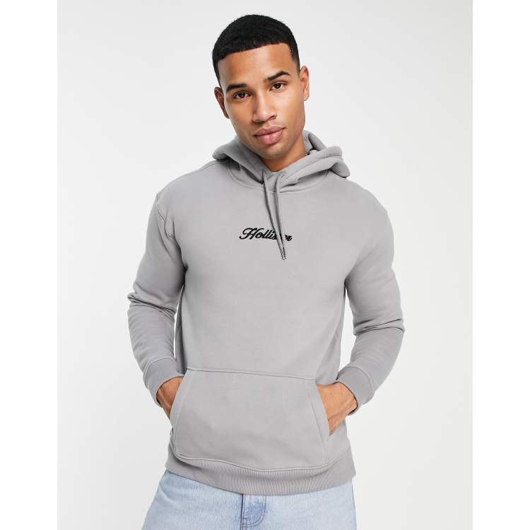 Hollister large script logo hoodie in grey