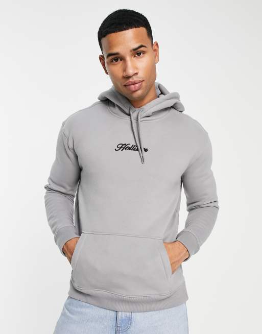 Hollister signature script logo hoodie in grey