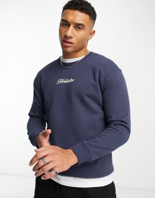 Hollister signature script logo sweatshirt in navy | ASOS