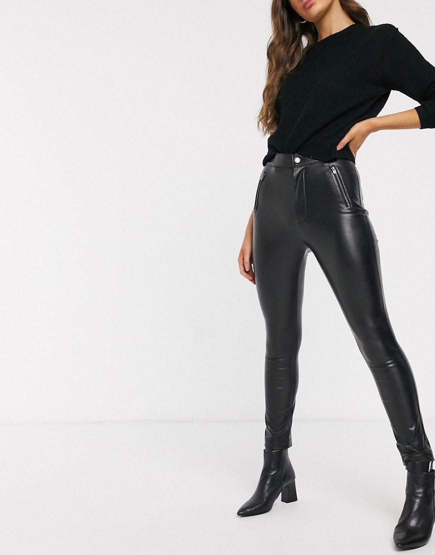 Hollister - Skinny broek van imitatieleer-Zwart