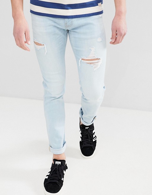 Hollister Skinny Distressed Ripped Jeans in Light Wash | ASOS