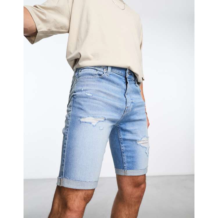 Hollister skinny fit distress repair denim shorts in light wash