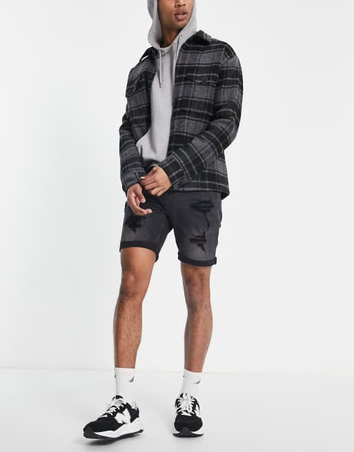 Hollister skinny fit distressed denim shorts in black ASOS