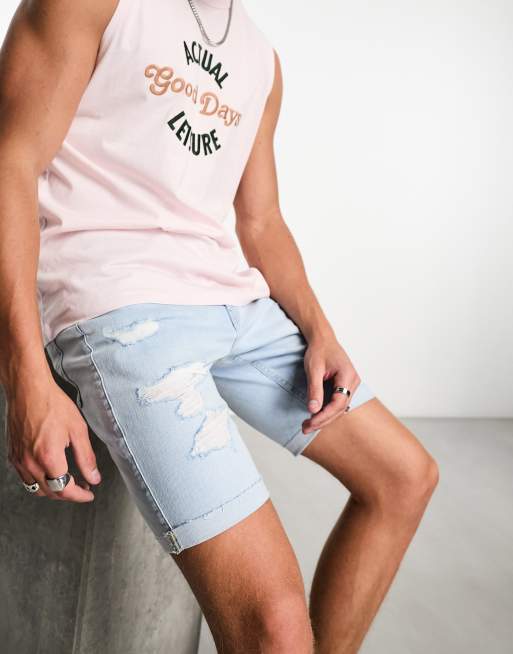 Hollister skinny fit distressed denim shorts in light wash ASOS