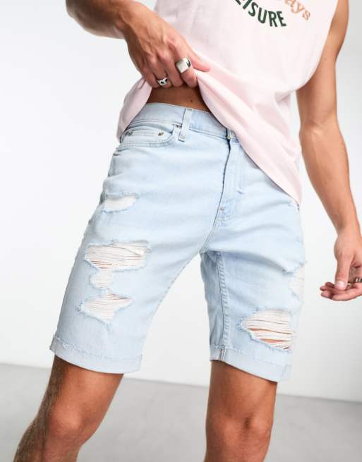 Ripped jean 2025 shorts mens hollister