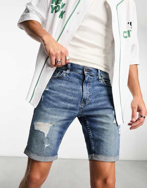 Ripped jean shorts hotsell mens hollister