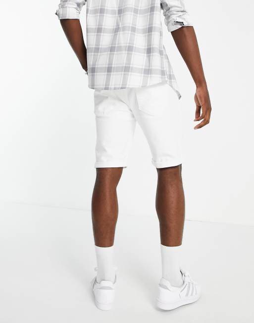 Hollister skinny fit distressed denim shorts in white