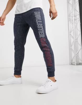 Hollister skinny fit printed logo jogging bottoms-Navy