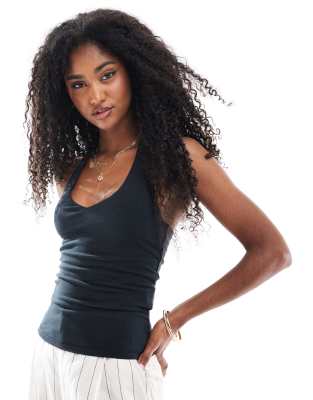 Hollister Hollister skinny strap halterneck top in black