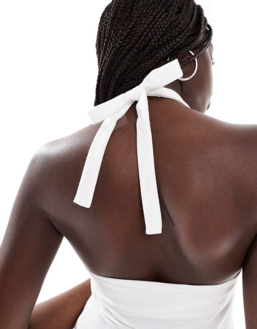 Hollister skinny straps halterneck top in white, 2 of 4