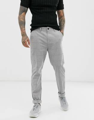 Hollister skinny taper fit check chinos in grey