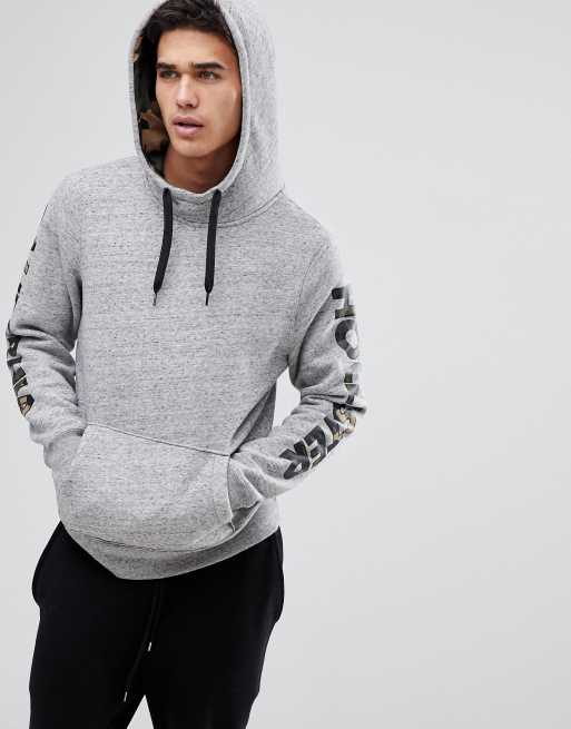Hollister Sleeve Camo Print Logo Hoodie in Gray