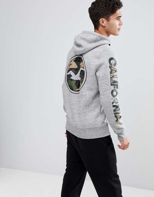 Hollister Sleeve Camo Print Logo Hoodie in Gray