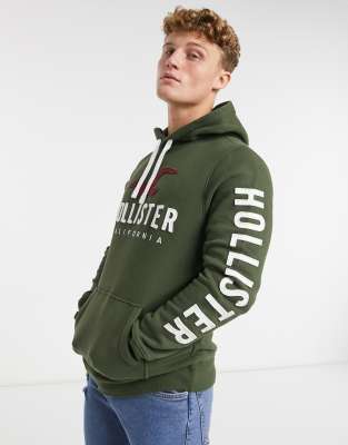 Hollister sleeve logo hoodie in olive green