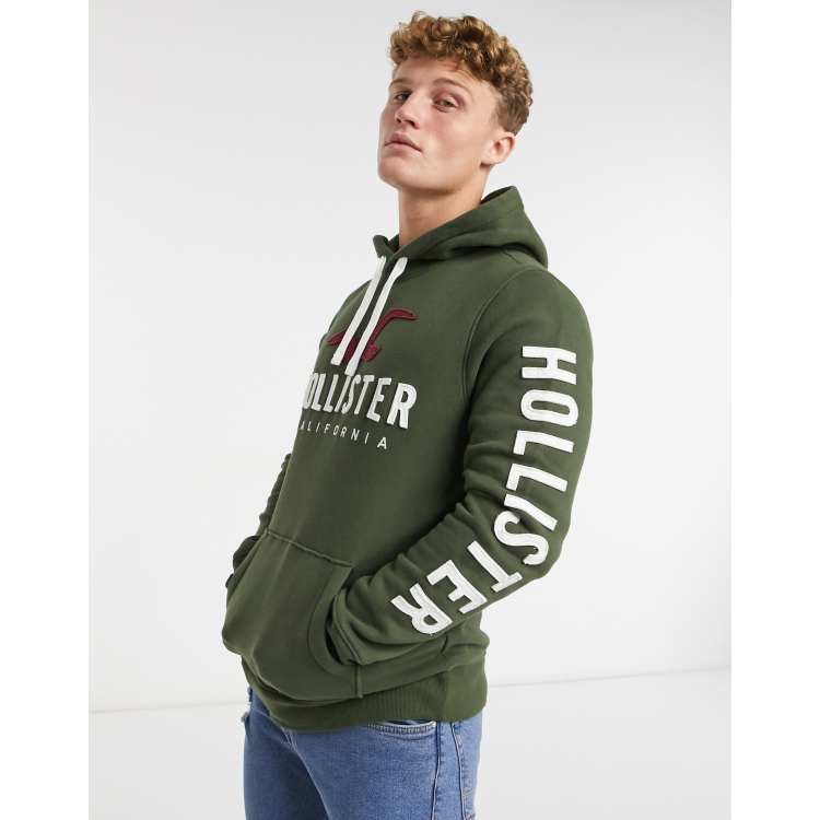 Hollister sleeve logo hoodie in olive green ASOS