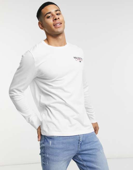 Hollister Sleeve Print Logo Long Sleeve Top in White, ASOS