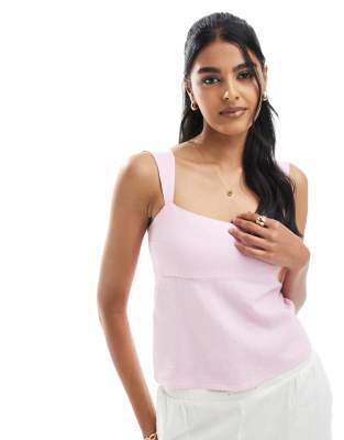 hollister sleeveless tie back linen mix top in dusty pink