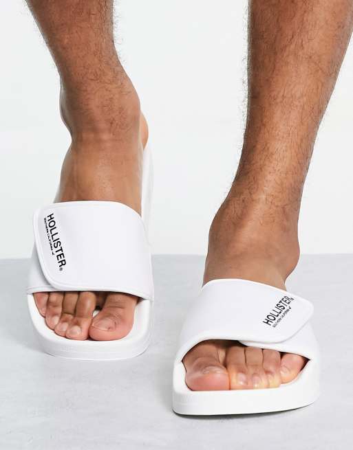 Hollister sliders with velcro strap in white with logo