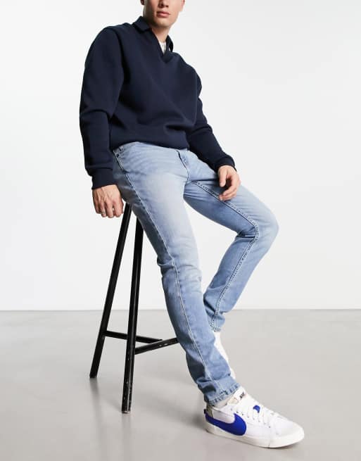 Hollister slight distressed skinny fit jeans in mid wash ASOS