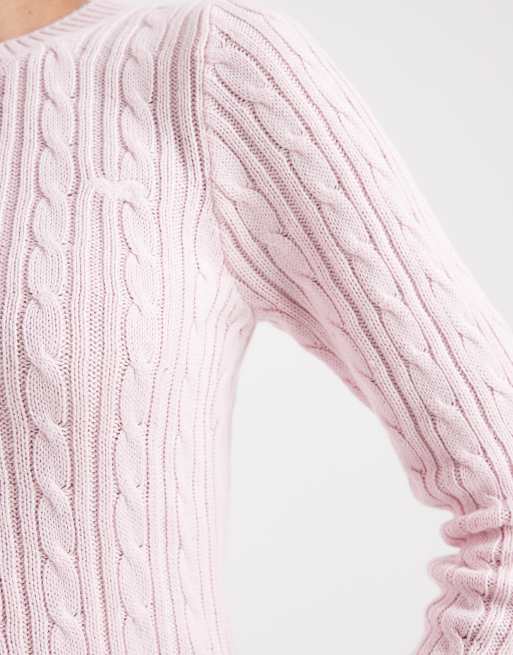 Hollister slim cable knit jumper in pink, 4 of 4
