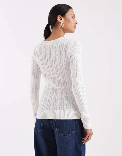 Hollister slim cable knit jumper in white, 3 of 4