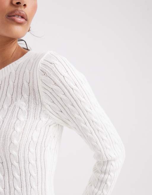 Hollister slim cable knit jumper in white, 4 of 4