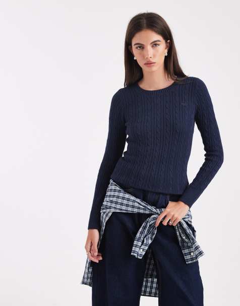 Hollister slim cable knit sweater in navy - view 1