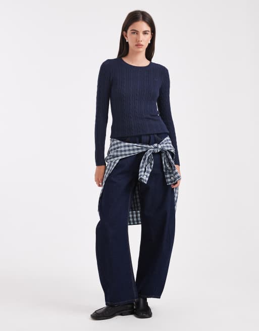 Hollister slim cable knit sweater in navy, 2 of 4