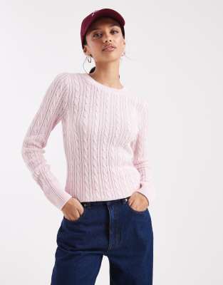 Hollister Slim Cable Knit Sweater In Pink