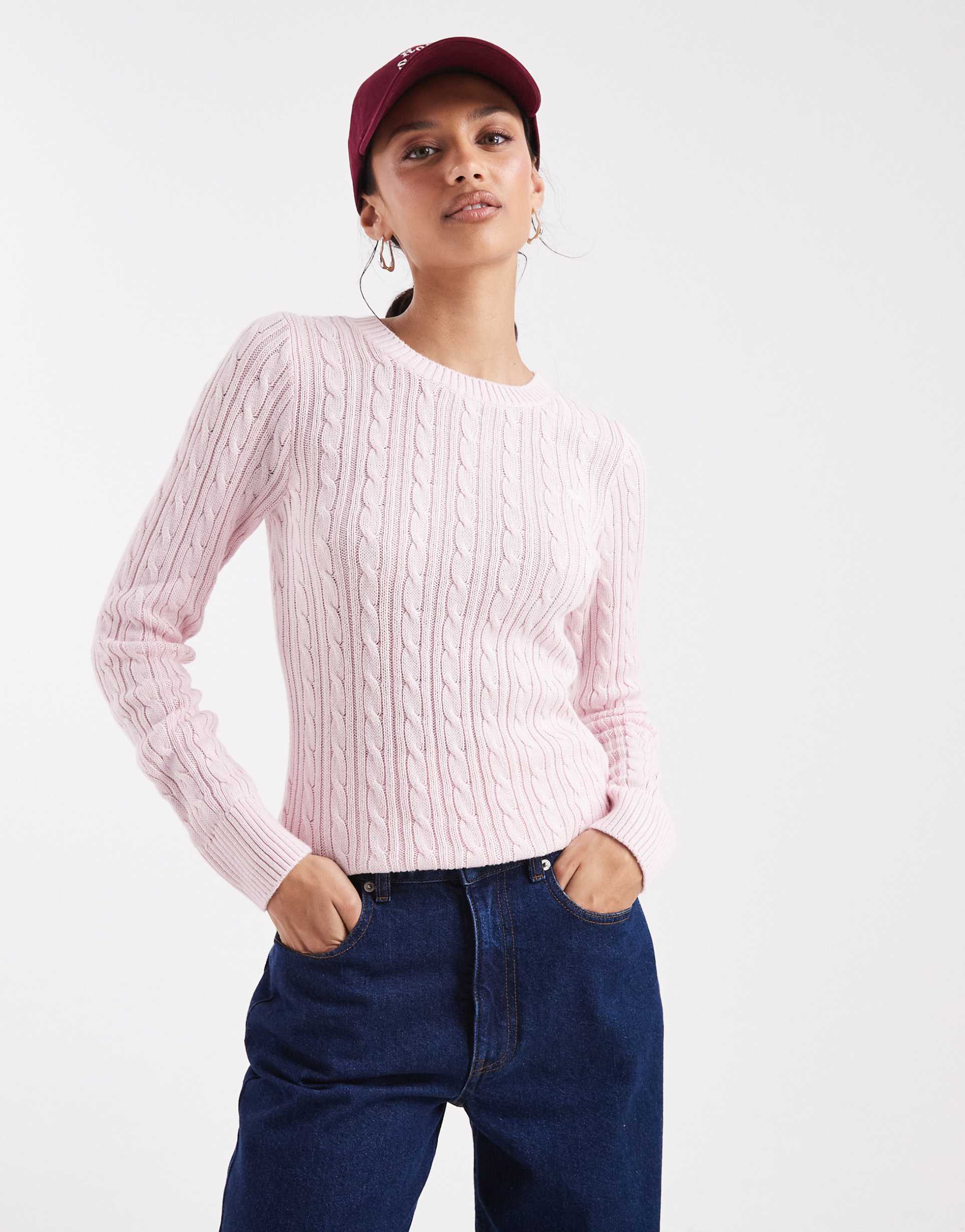 hollister slim cable knit sweater in pink